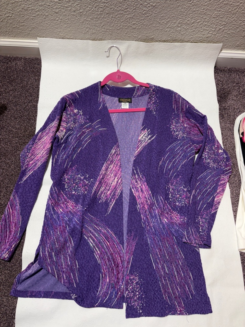 A Touch of Class Purple Abstract Open Cardigan